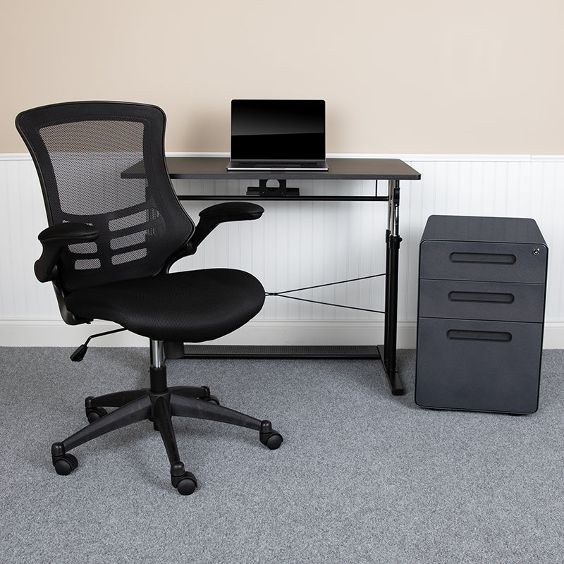 Black Desk, Chair, Cabinet Set