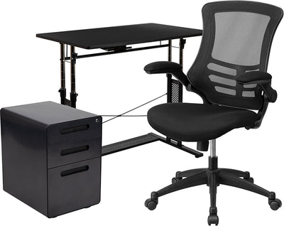 Black Desk, Chair, Cabinet Set