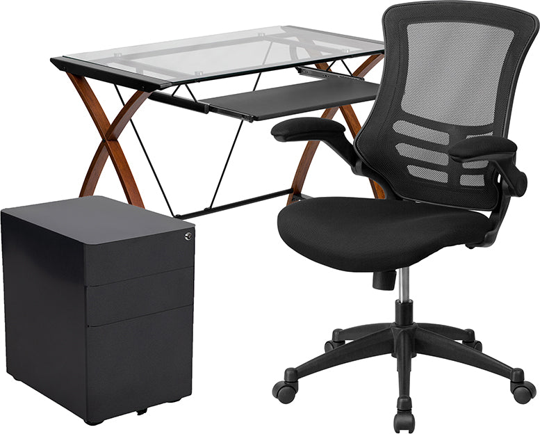 Black Desk, Chair, Cabinet Set