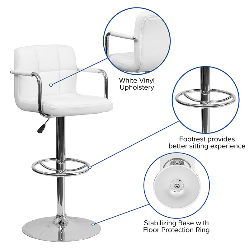 White Quilted Vinyl Barstool