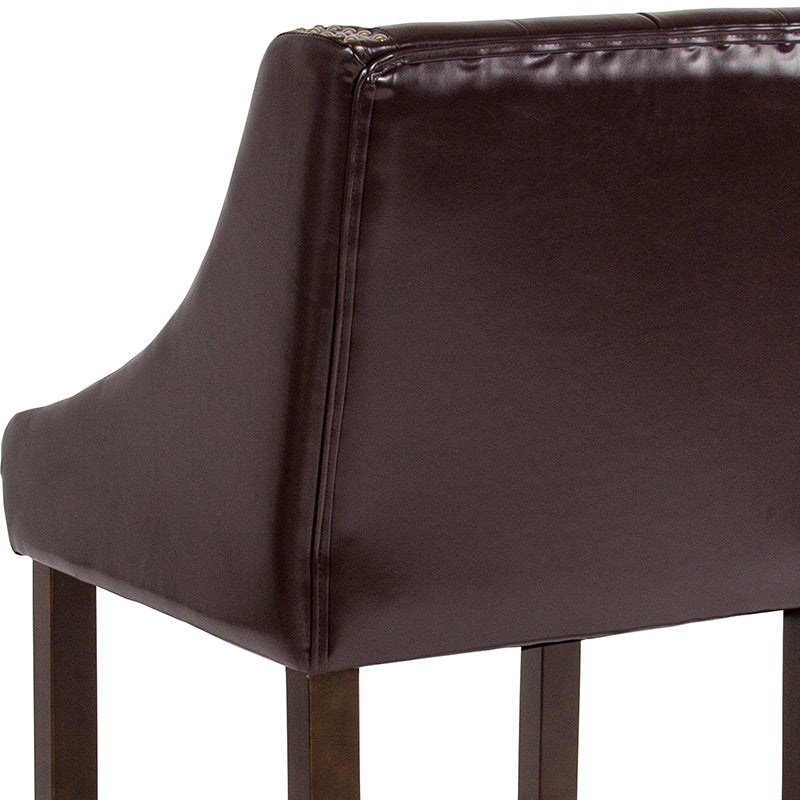 24" Brown Leather/wood Stool