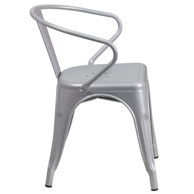 Silver Metal Chair With Arms