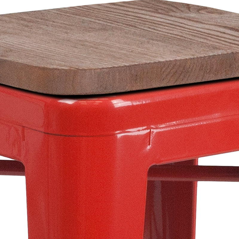 24" Red Metal Counter Stool