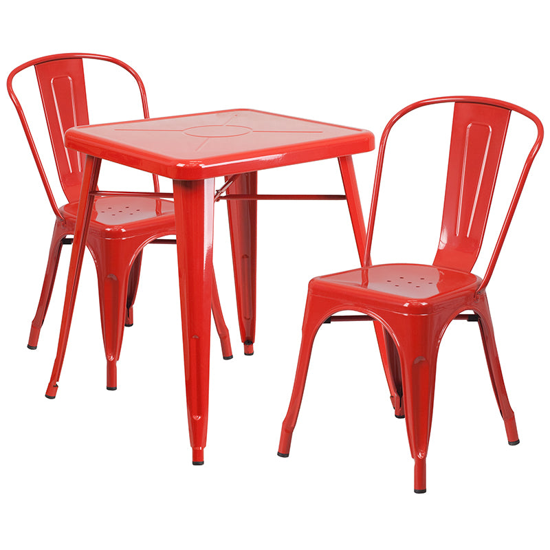 23.75sq Red Metal Table Set