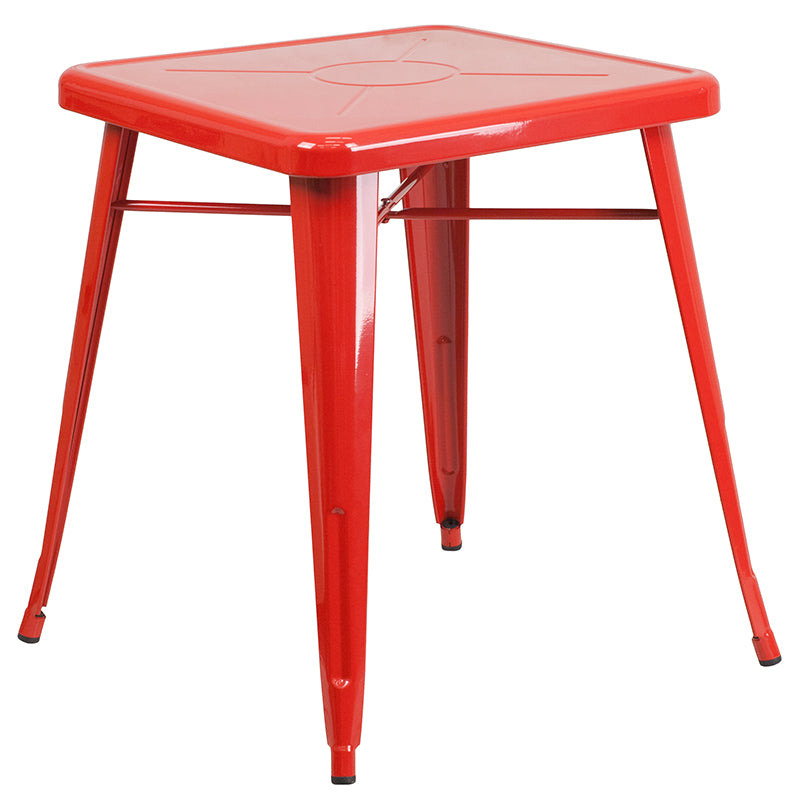 23.75sq Red Metal Table Set