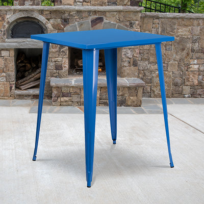 31.5sq Blue Metal Bar Table