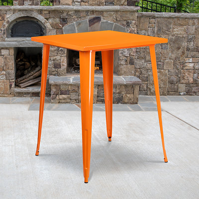 31.5sq Orange Metal Bar Table