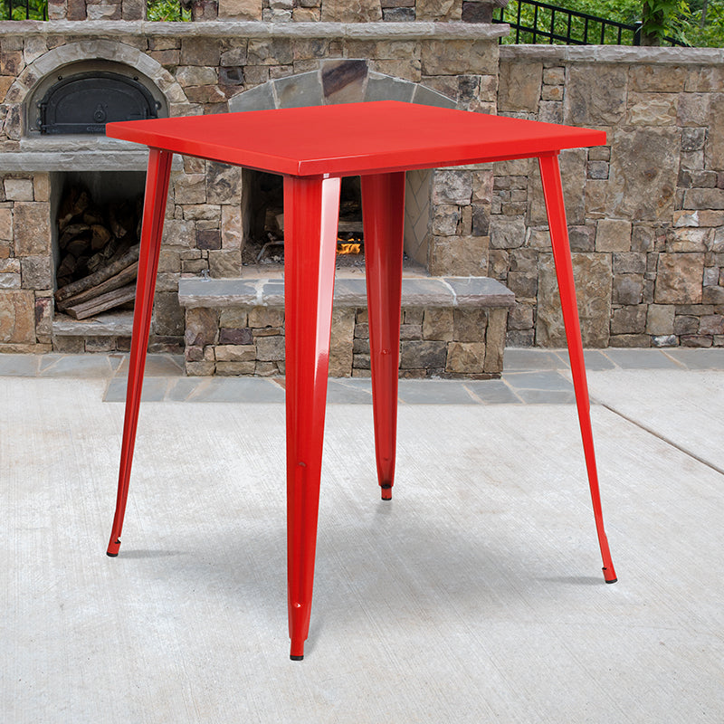 31.5sq Red Metal Bar Table