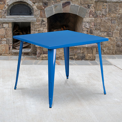 35.5sq Blue Metal Table