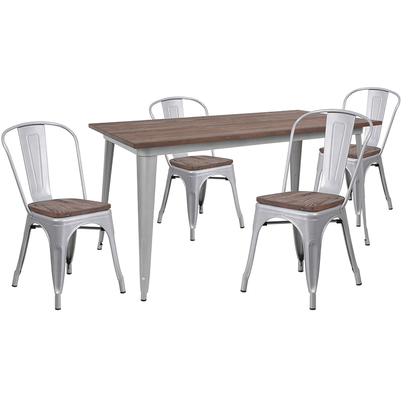 30x60 Silver Metal Table Set