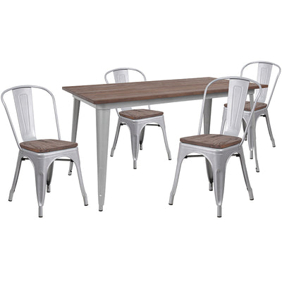 30x60 Silver Metal Table Set