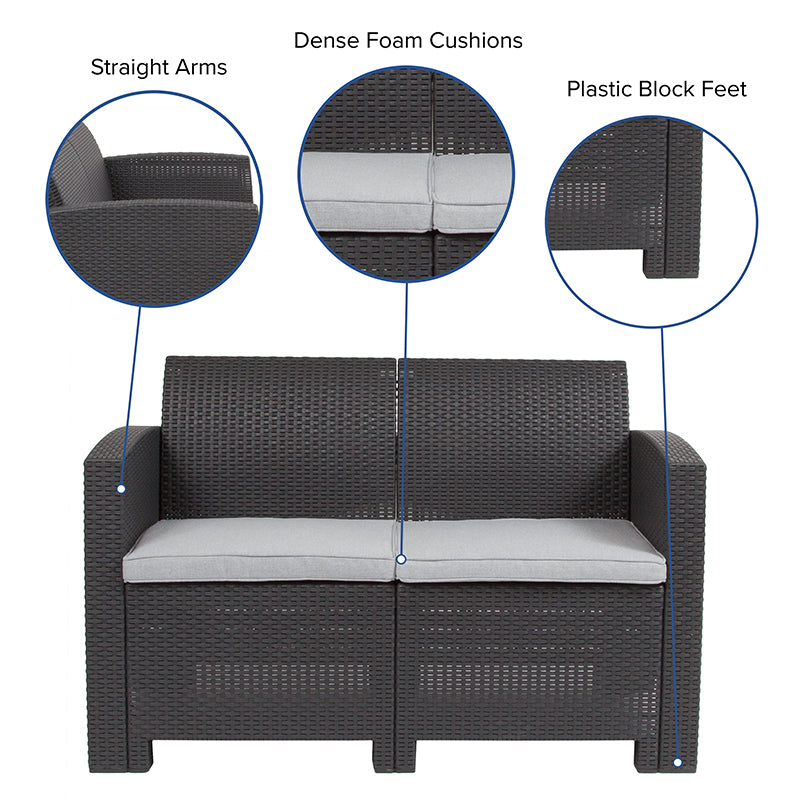 Dark Gray Rattan Loveseat