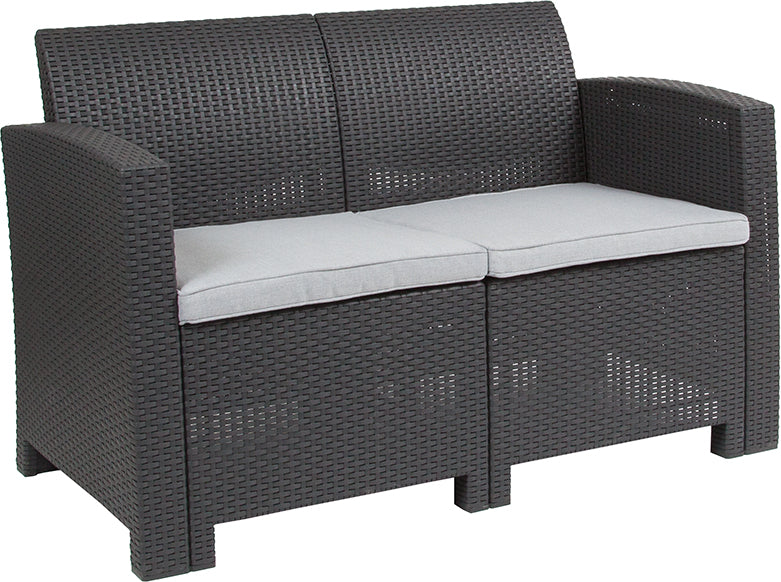 Dark Gray Rattan Loveseat