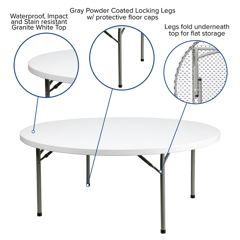 72rd White Plastic Fold Table