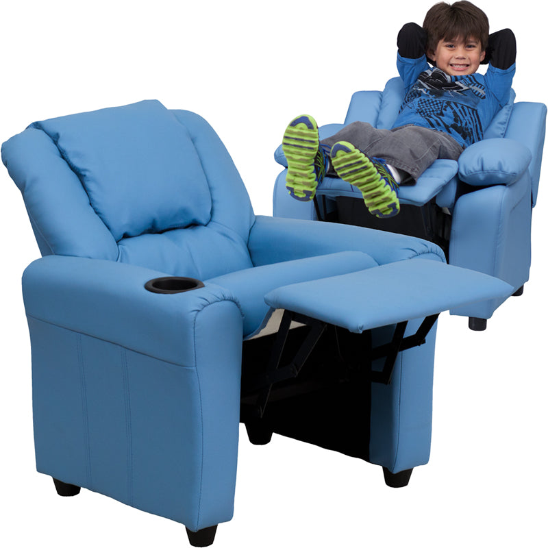 Light Blue Vinyl Kids Recliner