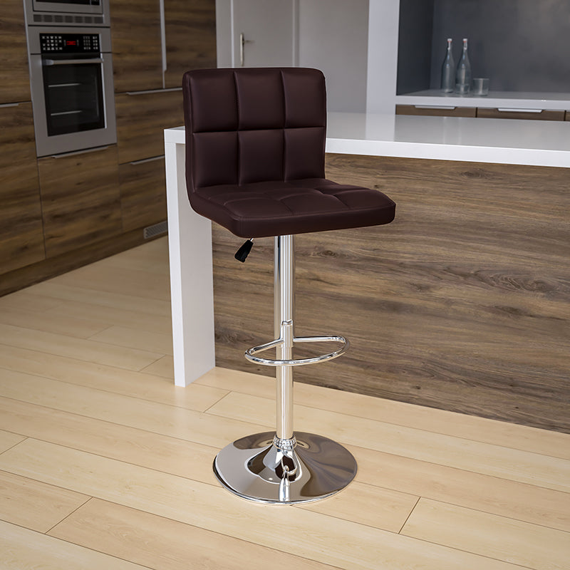 Brown Quilted Vinyl Barstool