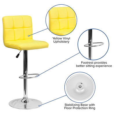 Yellow Quilted Vinyl Barstool