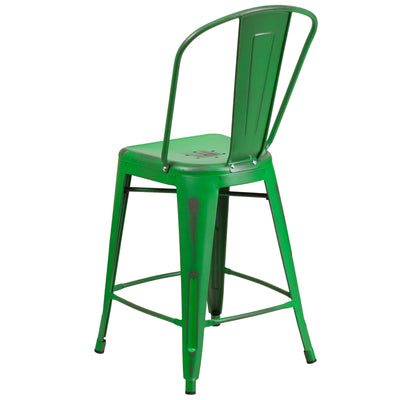 Distressed Green Metal Stool