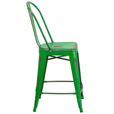 Distressed Green Metal Stool