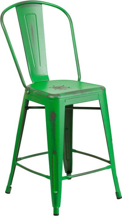 Distressed Green Metal Stool
