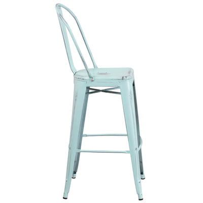 Distressed Gn-blue Metal Stool