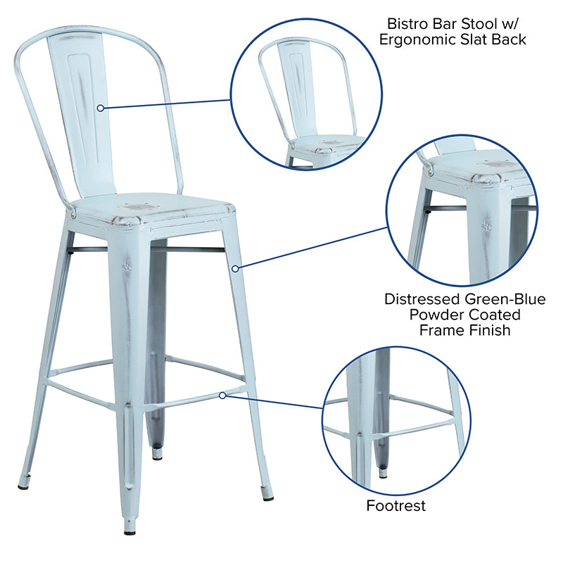 Distressed Gn-blue Metal Stool