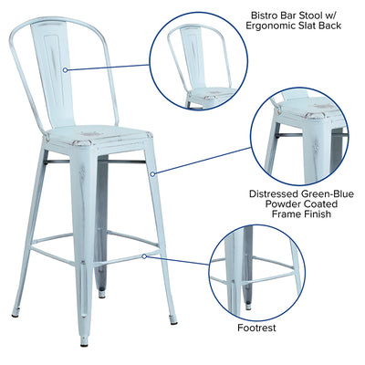 Distressed Gn-blue Metal Stool