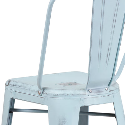 Distressed Gn-blue Metal Stool