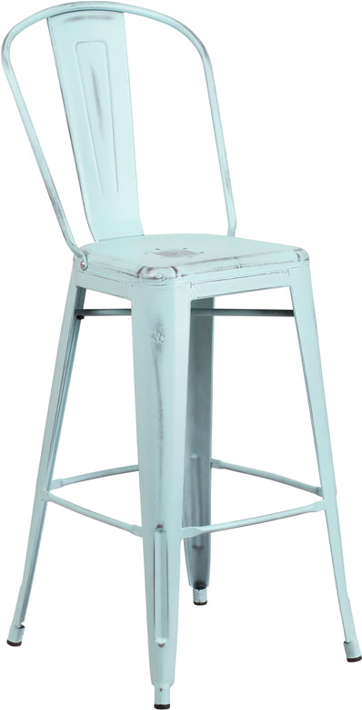 Distressed Gn-blue Metal Stool