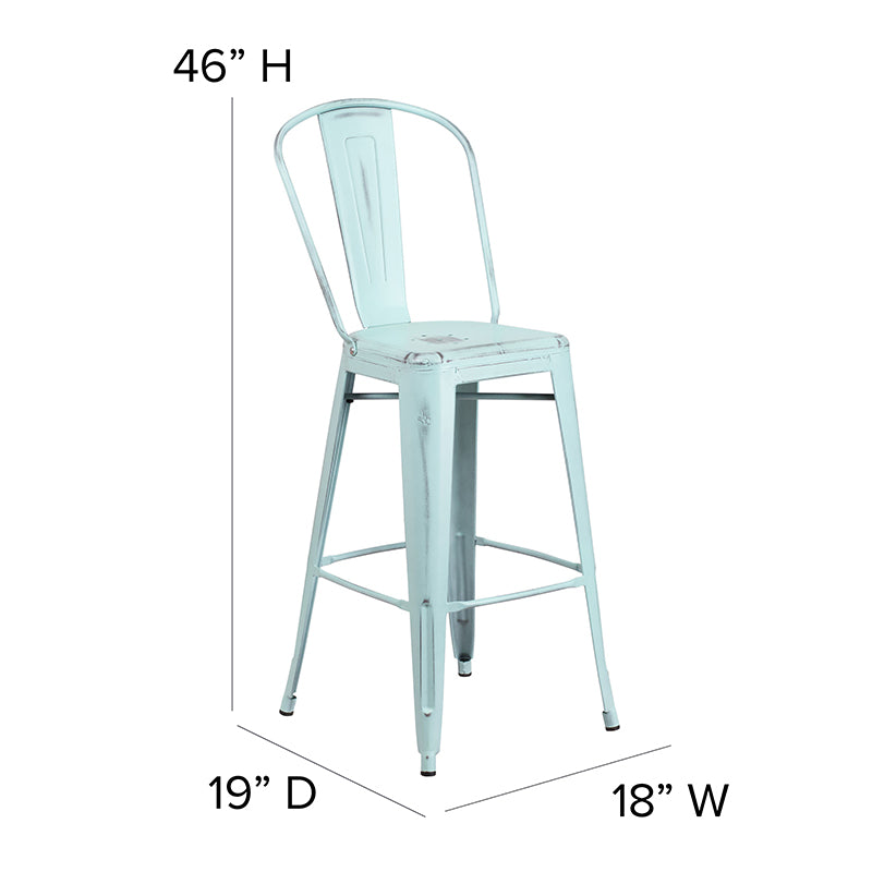 Distressed Gn-blue Metal Stool