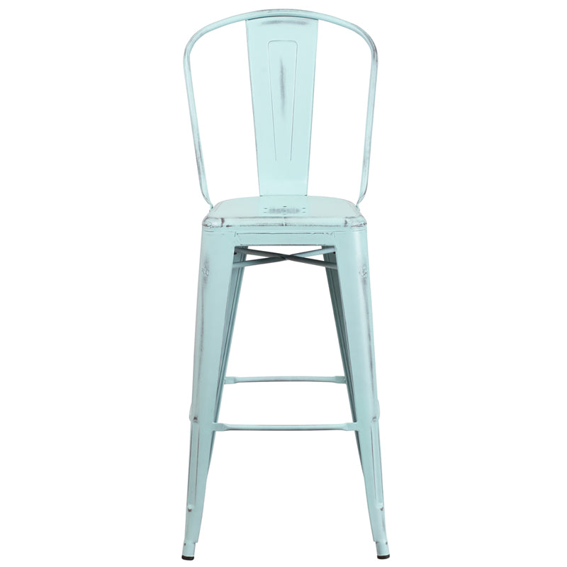 Distressed Gn-blue Metal Stool