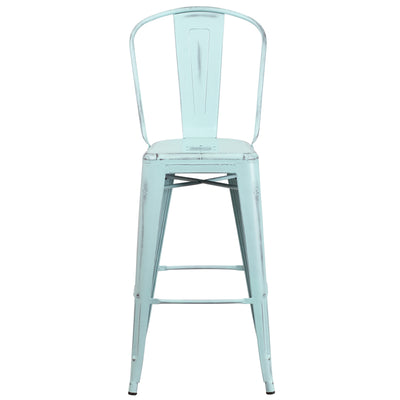 Distressed Gn-blue Metal Stool