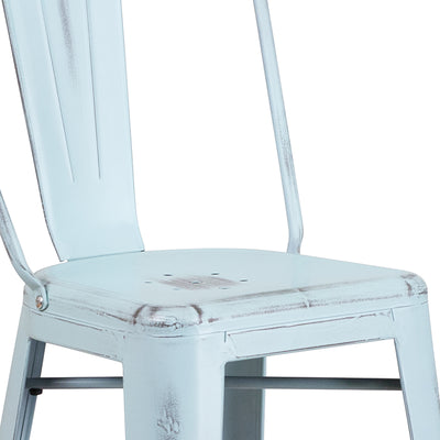 Distressed Gn-blue Metal Stool