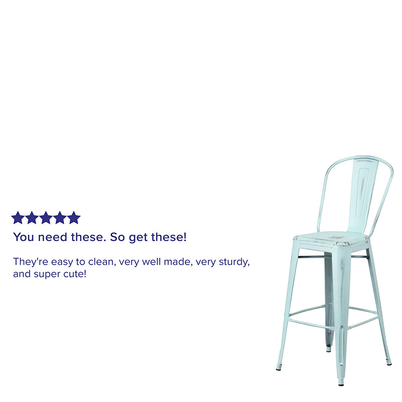 Distressed Gn-blue Metal Stool