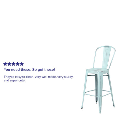 Distressed Gn-blue Metal Stool