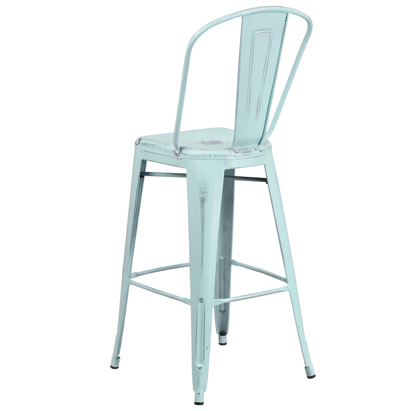 Distressed Gn-blue Metal Stool