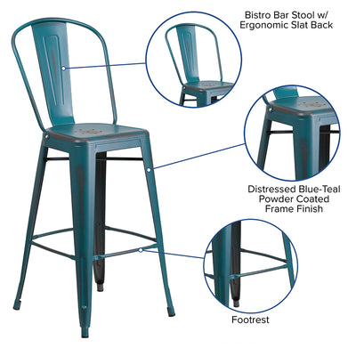 Distressed Blue-tl Metal Stool