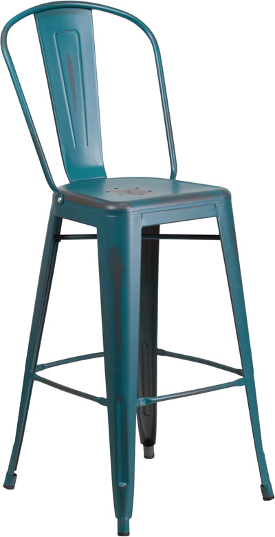 Distressed Blue-tl Metal Stool
