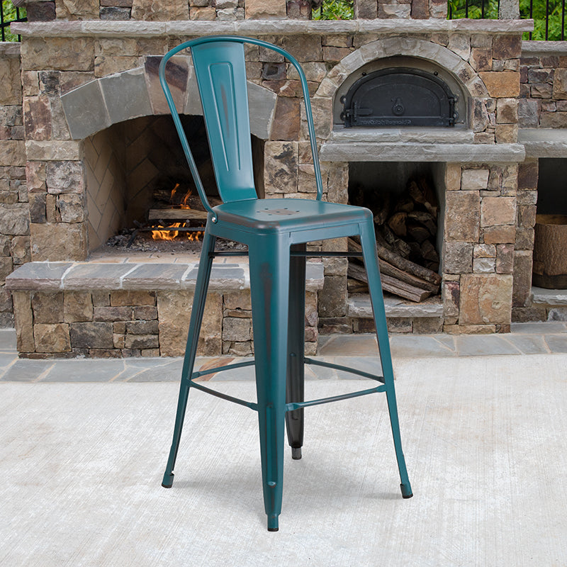 Distressed Blue-tl Metal Stool