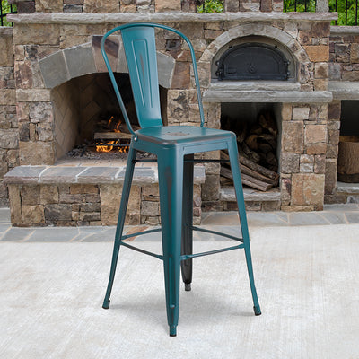 Distressed Blue-tl Metal Stool