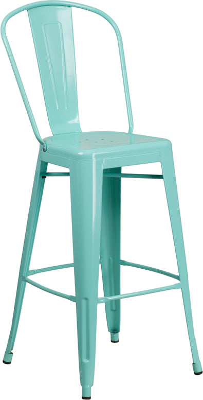 30" Mint Metal Outdoor Stool