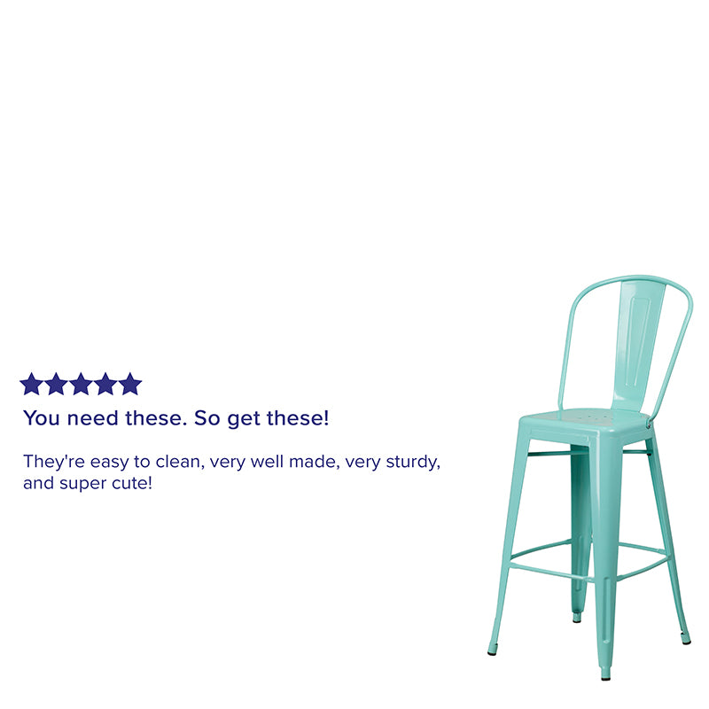 30" Mint Metal Outdoor Stool