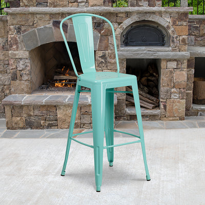 30" Mint Metal Outdoor Stool