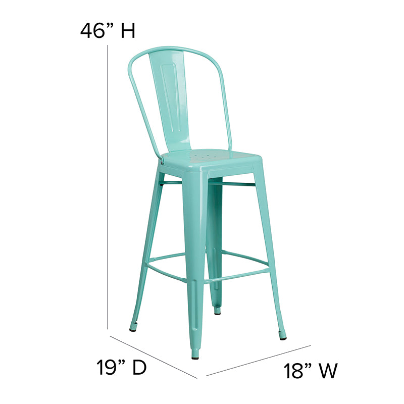 30" Mint Metal Outdoor Stool