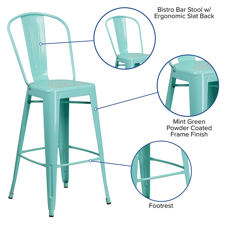 30" Mint Metal Outdoor Stool