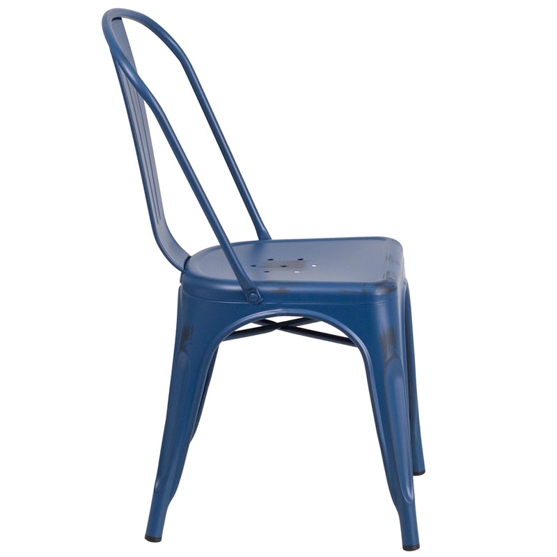 Distressed Blue Metal Chair