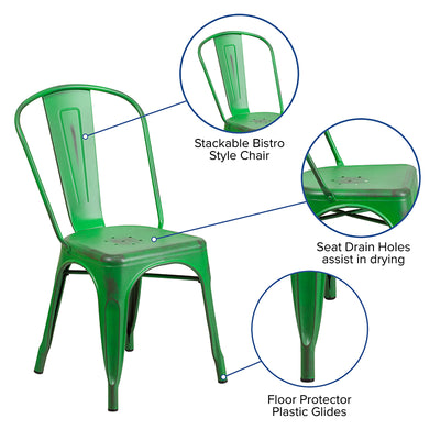 Distressed Green Metal Chair