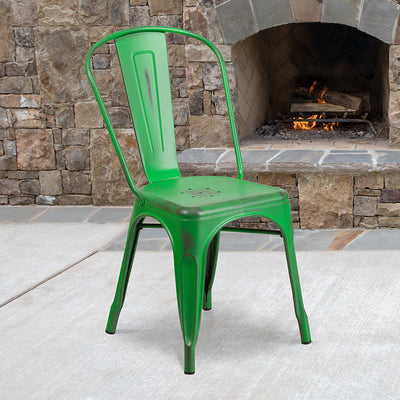 Distressed Green Metal Chair