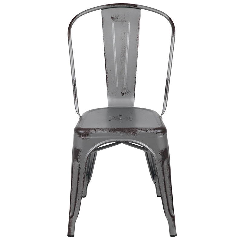 Distressed Silver Metal Chair