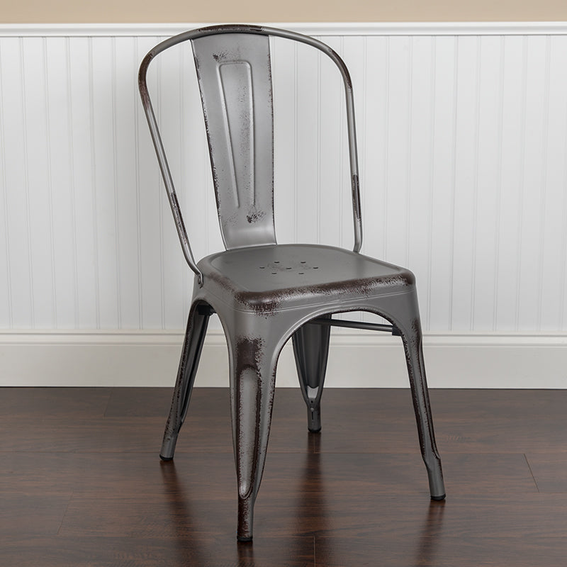 Distressed Silver Metal Chair